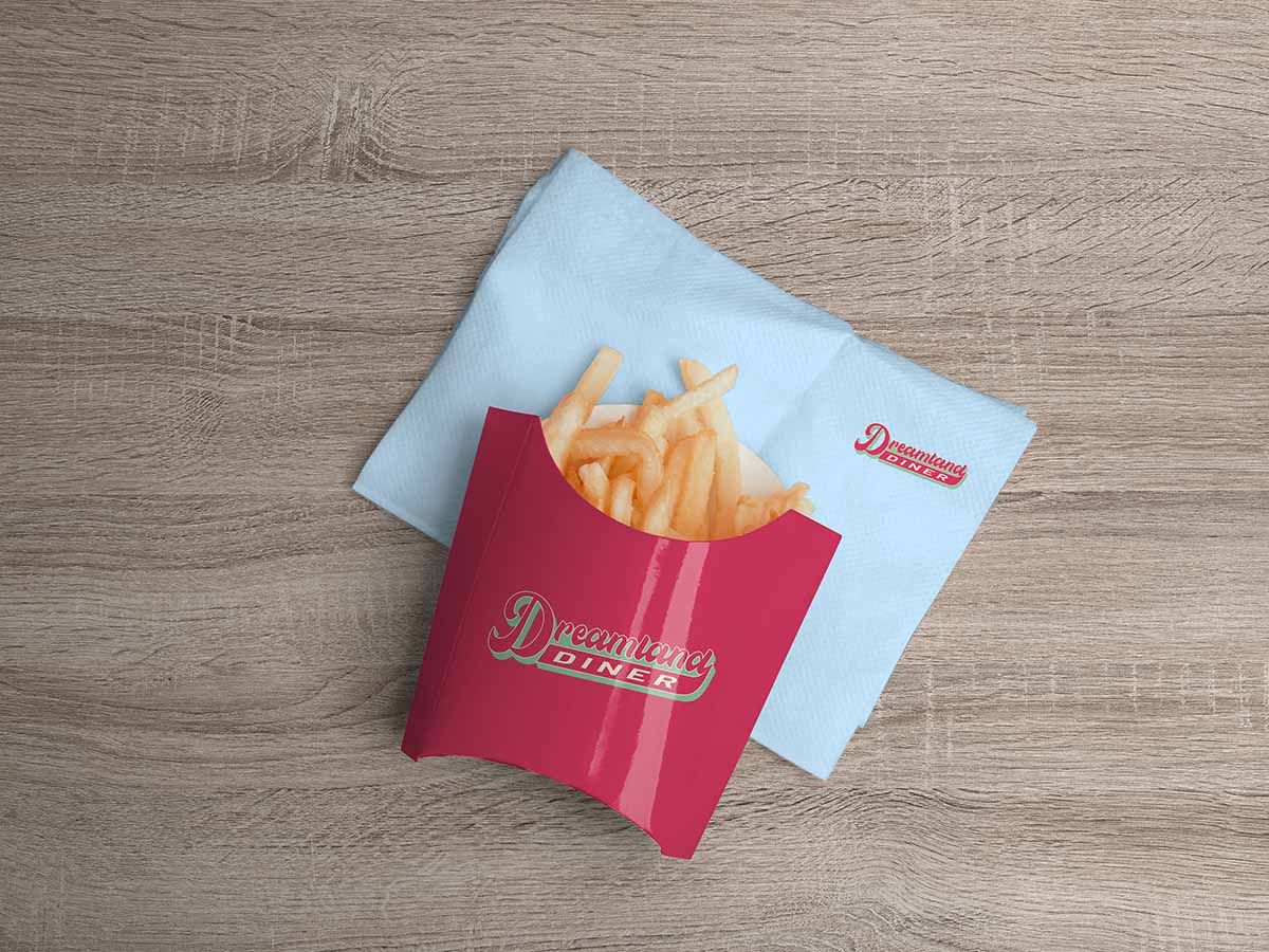 Dreamland Diner french fries packaging mockup