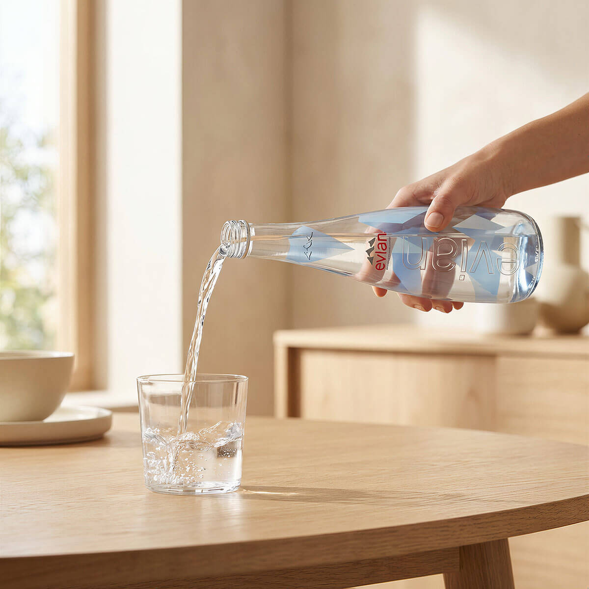 Evian packaging concept mockup showing the bottle design in detail