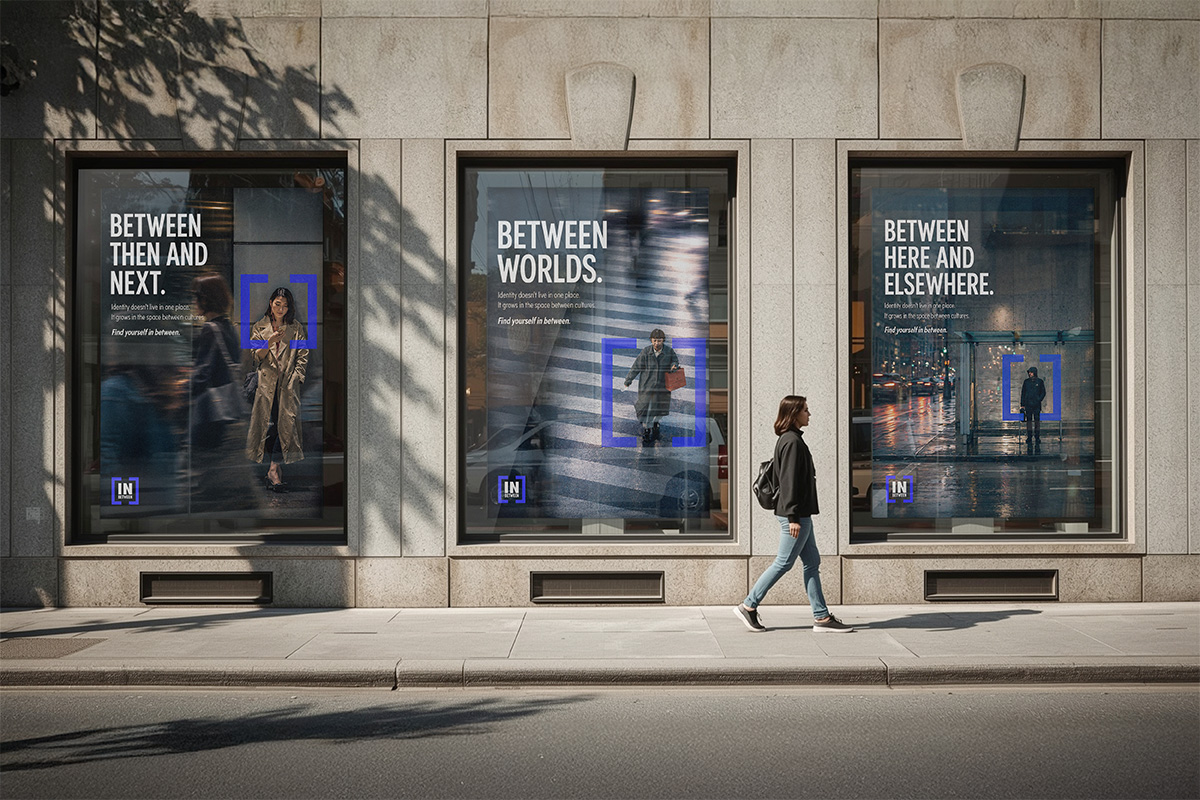 In Between campaign street poster mockup in an outdoor environment