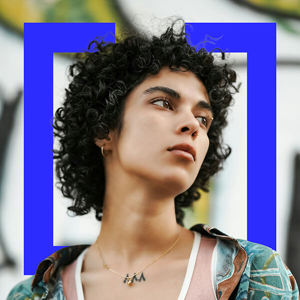 In Between social media post layout with portrait imagery and graphic framing