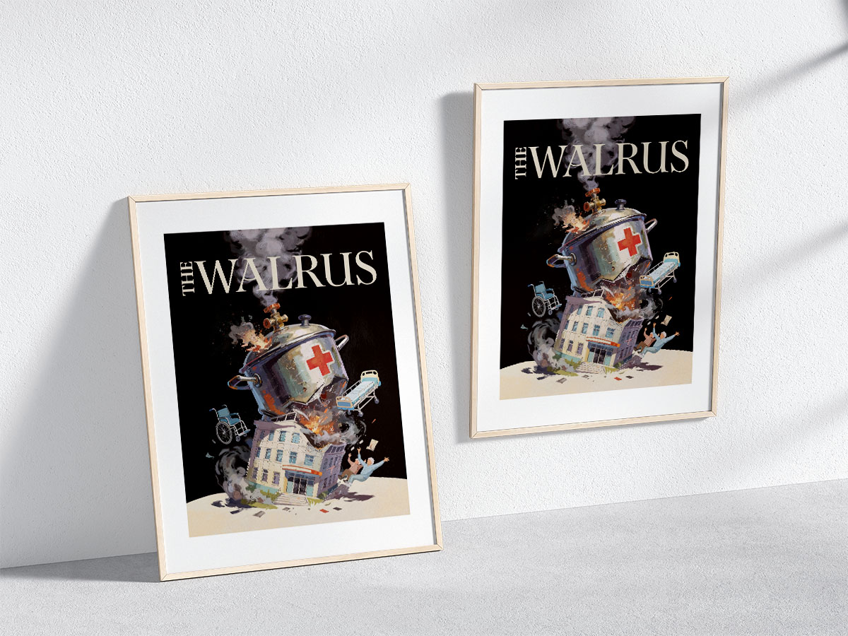 the walrus illustration art poster on wood frame